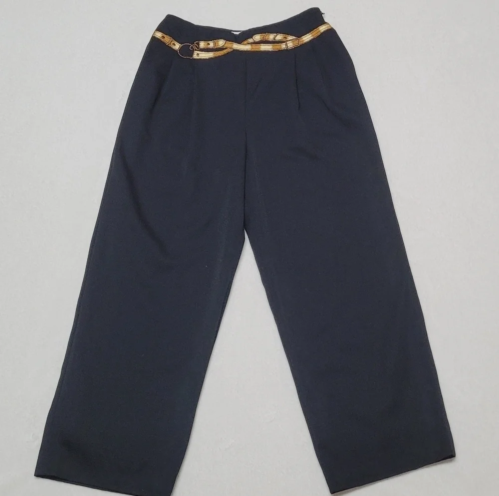 Rare Vintage 70s Western Privata Black Wool Faux Belt High Waisted Cropped Pants